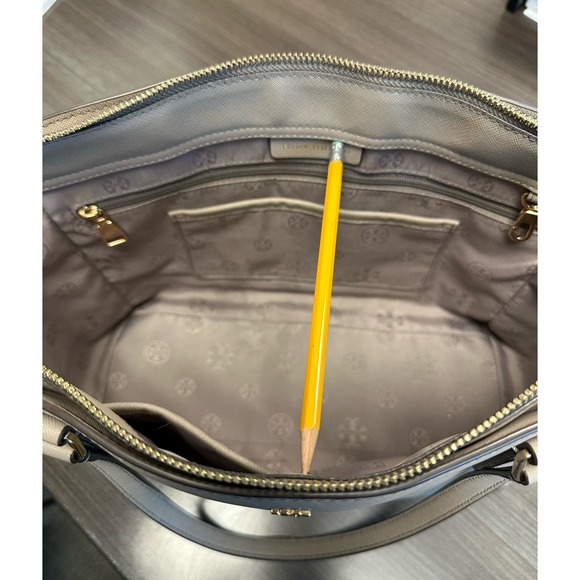 Tory Burch Women's 64188 Emerson Small Top Zip Saffiano Leather Tote French Gray - Picture 10 of 12